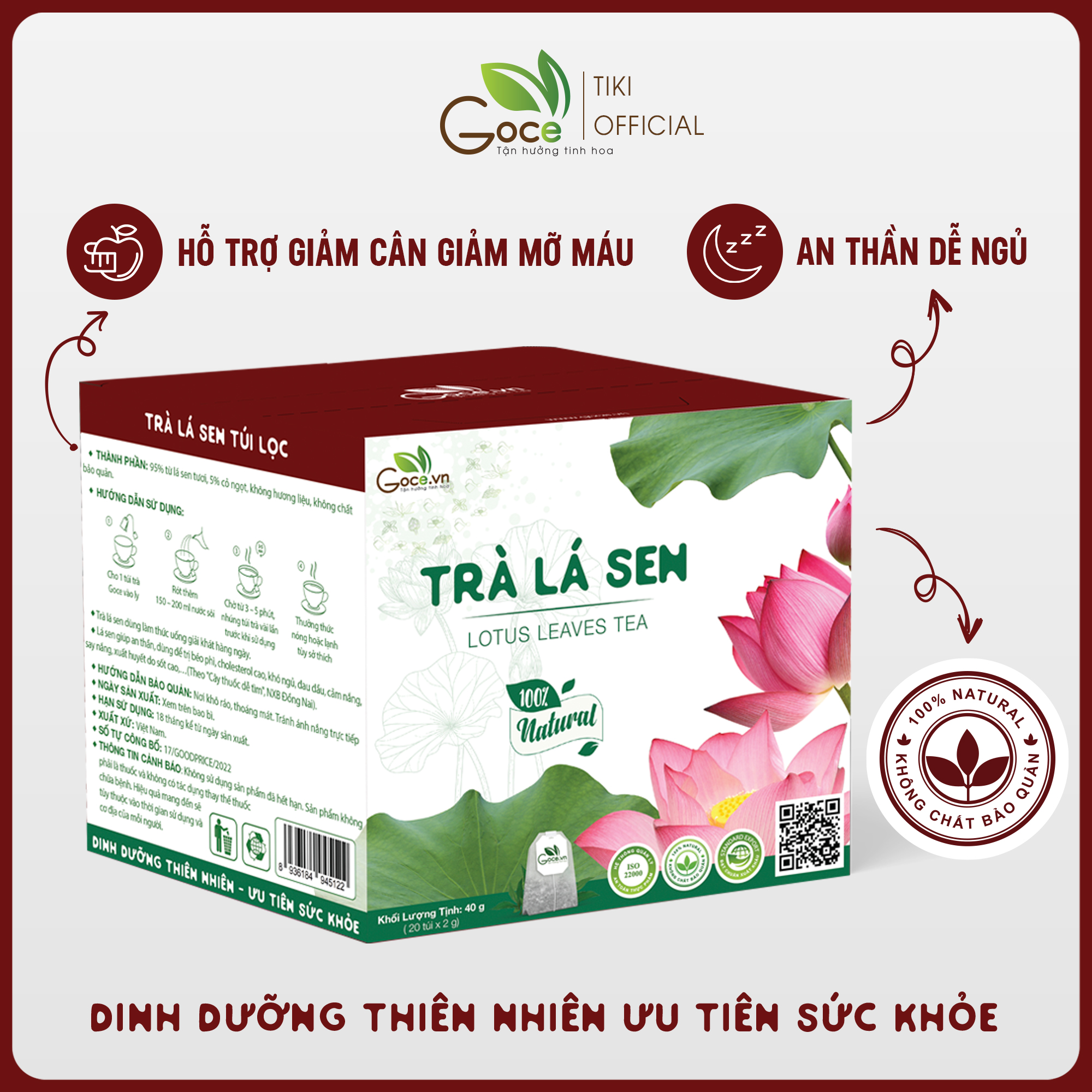 Trà lá sen túi lọc Goce - An thần dễ ngủ