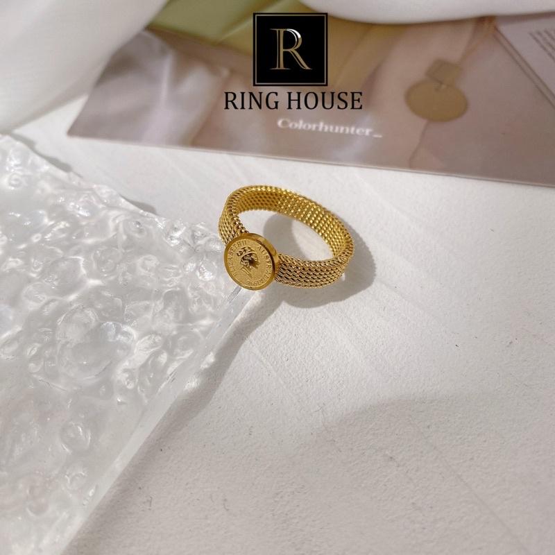 R12 Nhẫn Titan Nam Nữ Unisex Mặt Đồng Công Chúa Đẹp Ring House