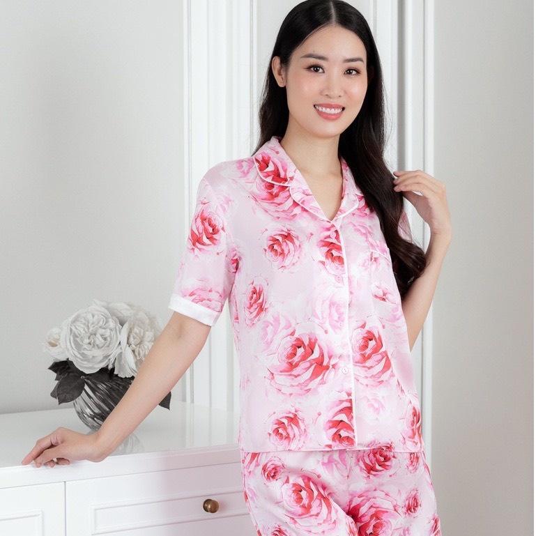 Bộ Ngủ Nữ Pijama Ngắn Tay Họa Tiết Hoa Hồng thương hiệu Venus Secret