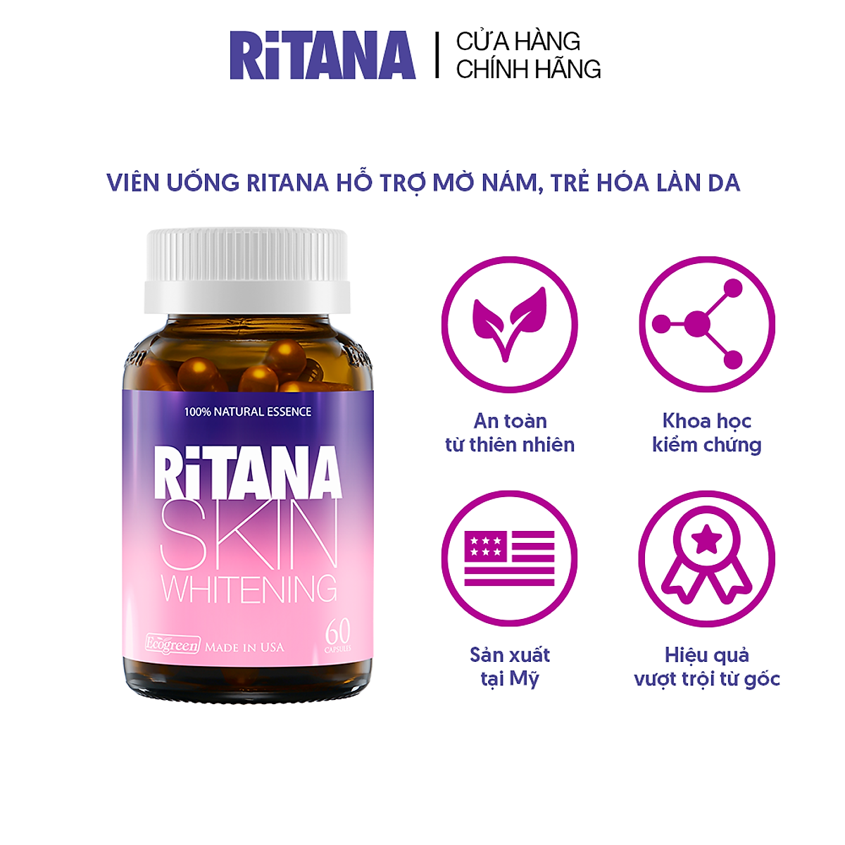 Combo 2 hộp RITANA trắng da mờ sạm nám 60 viên tặng hộp 15 viên