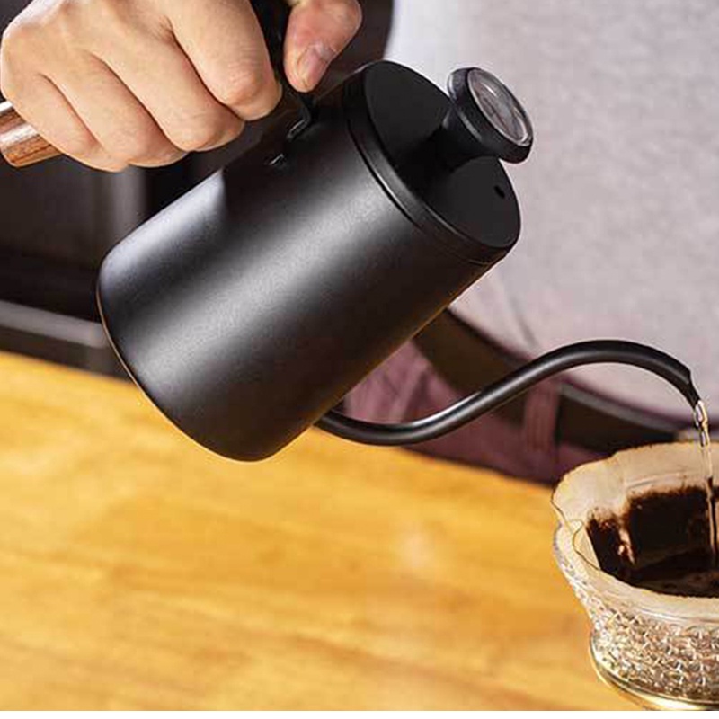 Bình rót cà phê 600ml bằng thép không dỉ, có nhiệt kế