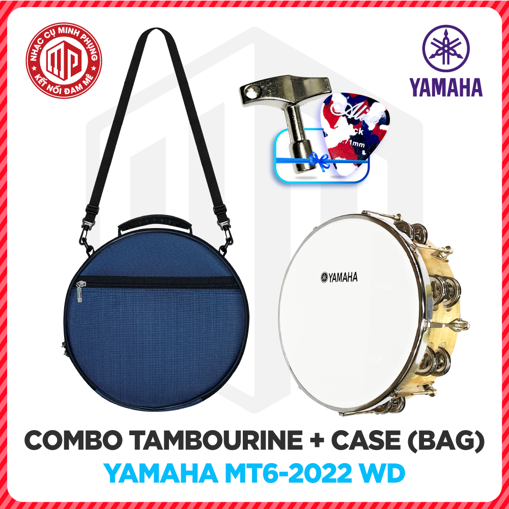 Combo Trống lắc tay/ Lục lạc gõ bo/ Tambourine + Bao đựng/ Túi đựng - Model Yamaha MT6 WD - Nhiều màu lựa chọn - Hàng chính hãng