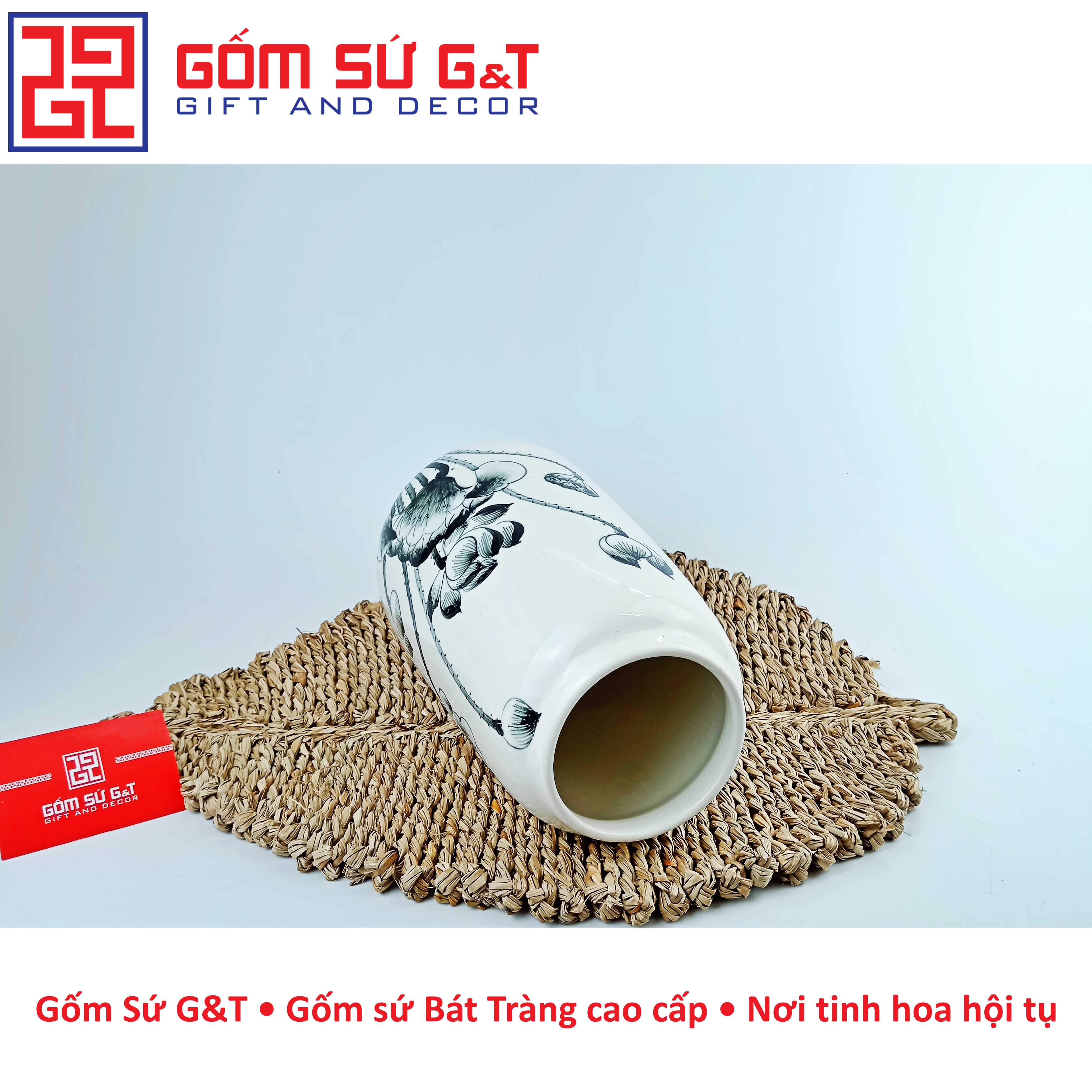 Lọ hoa dáng đu đủ vẽ sen tràm Gốm Sứ G&amp;T