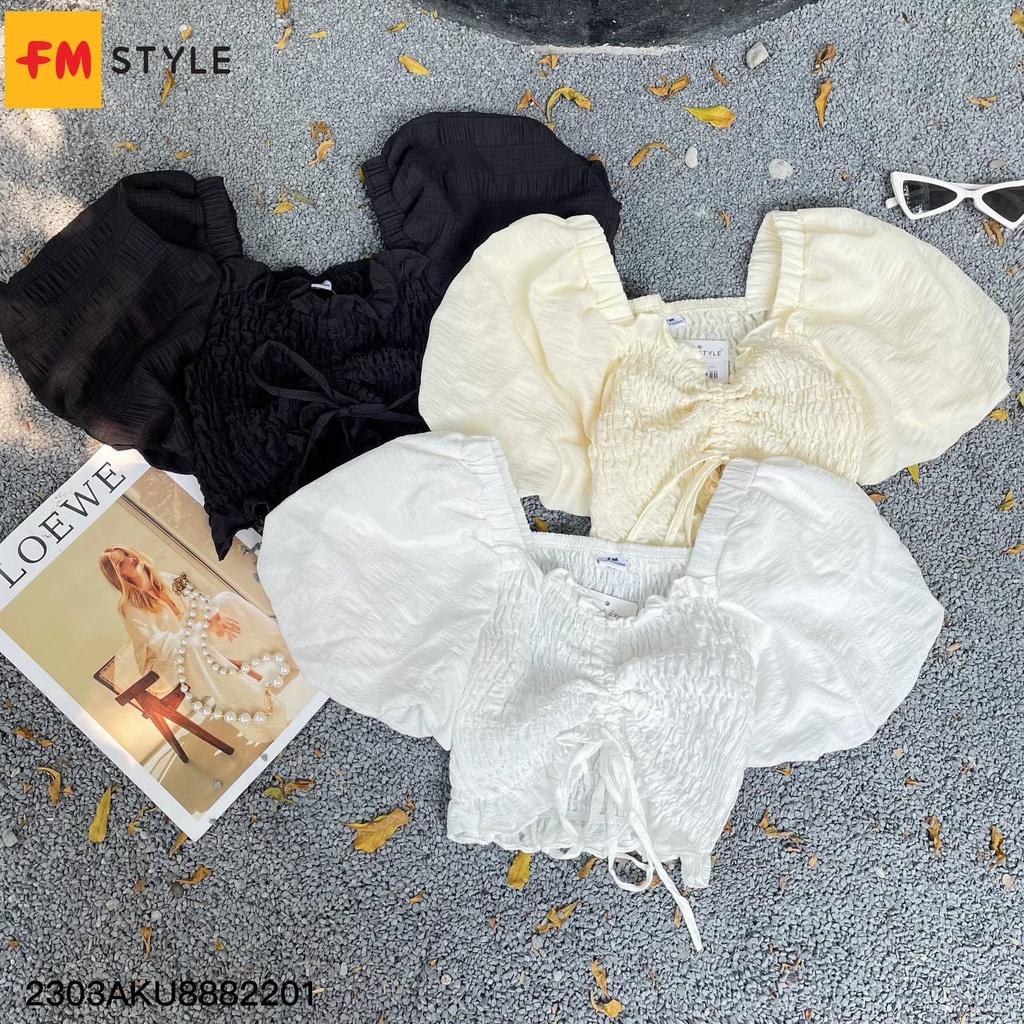 Áo kiểu nữ nhún ngực tay phồng Fmstyle chất thun co giãn croptop basic thích hợp cho mùa hè năng động 23031220