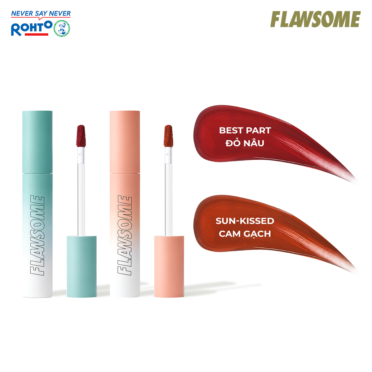 Set son trang điểm kem lì siêu mịn Flawsome Sunny Matte Tint (3g x 2) + Tặng Bình nước giữ nhiệt Flawsome