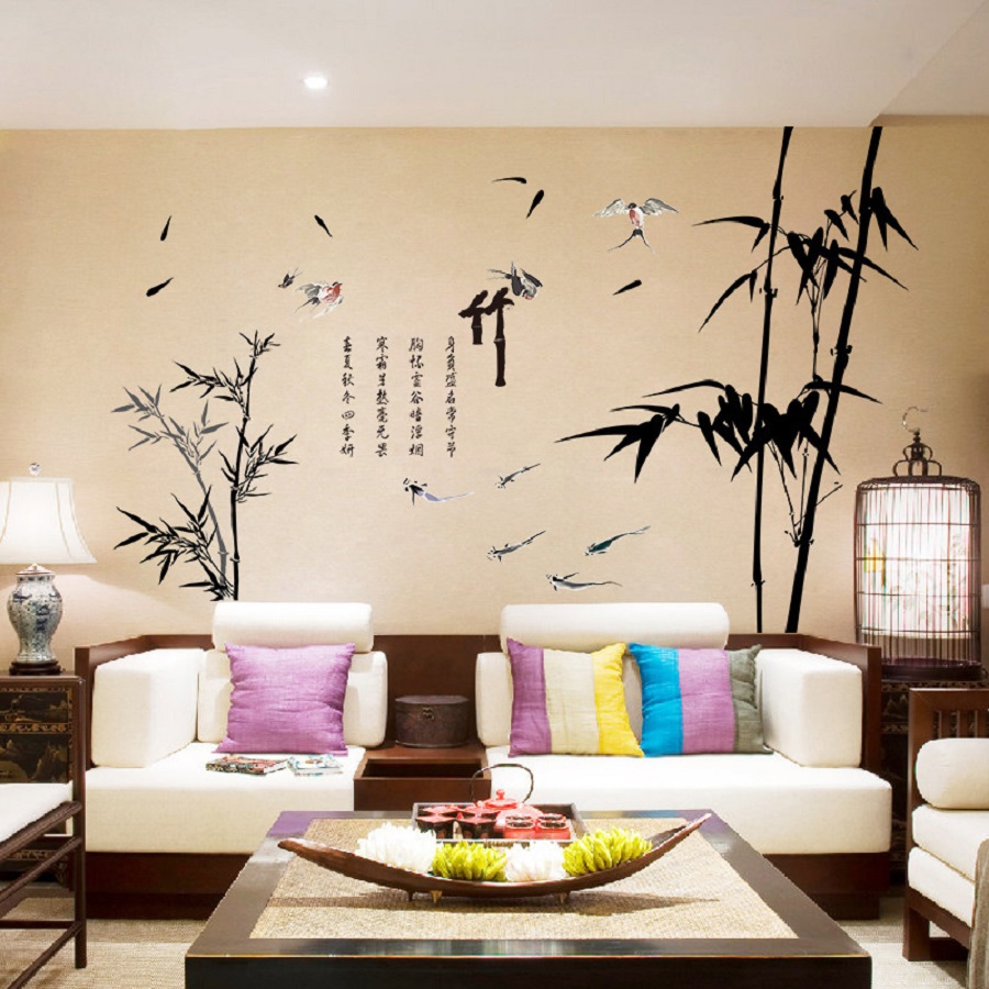 Decal dán tường combo phong cảnh nội thất Á Đông sang trọng