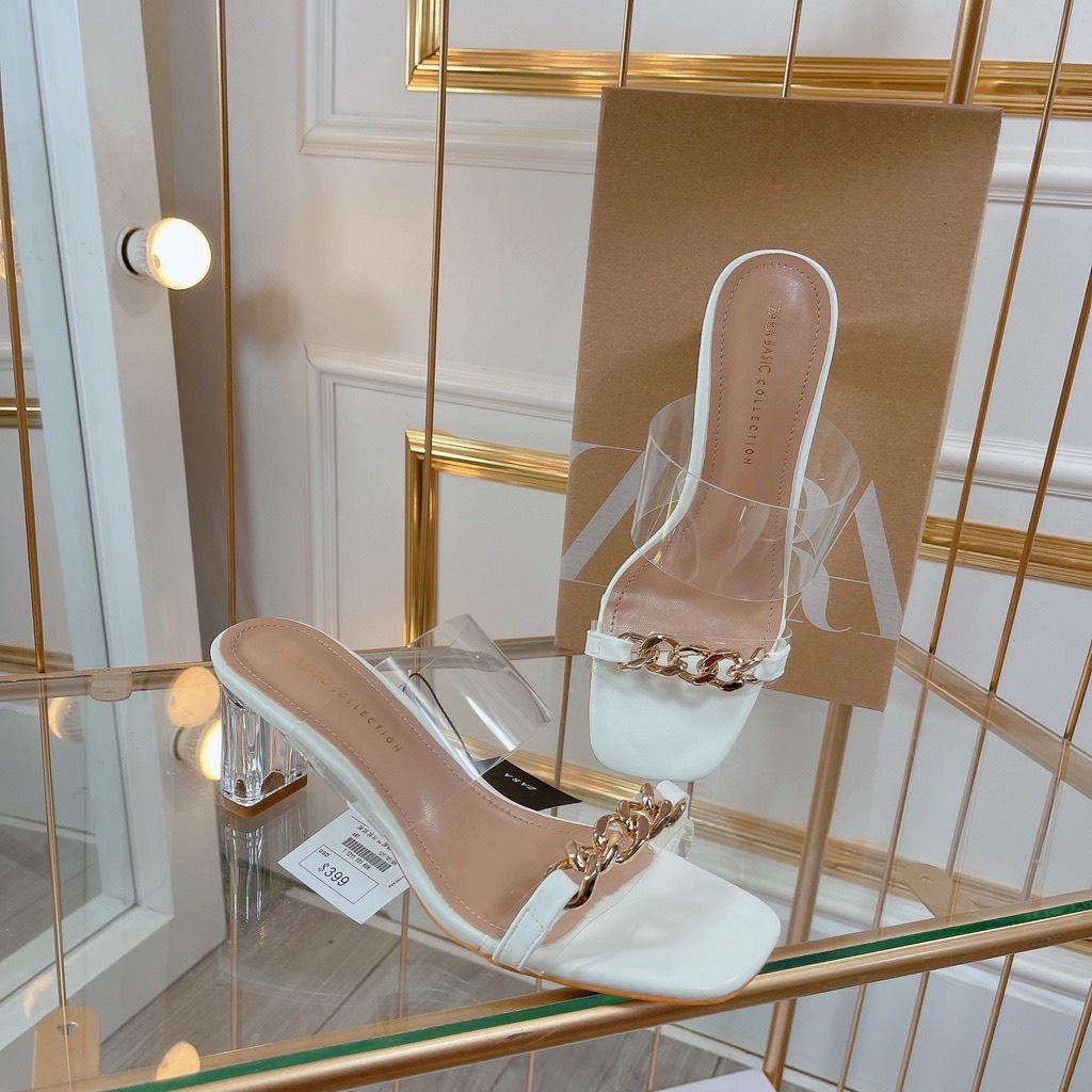 Dép Guốc nữ quai trong tag xích, gót 7 phân