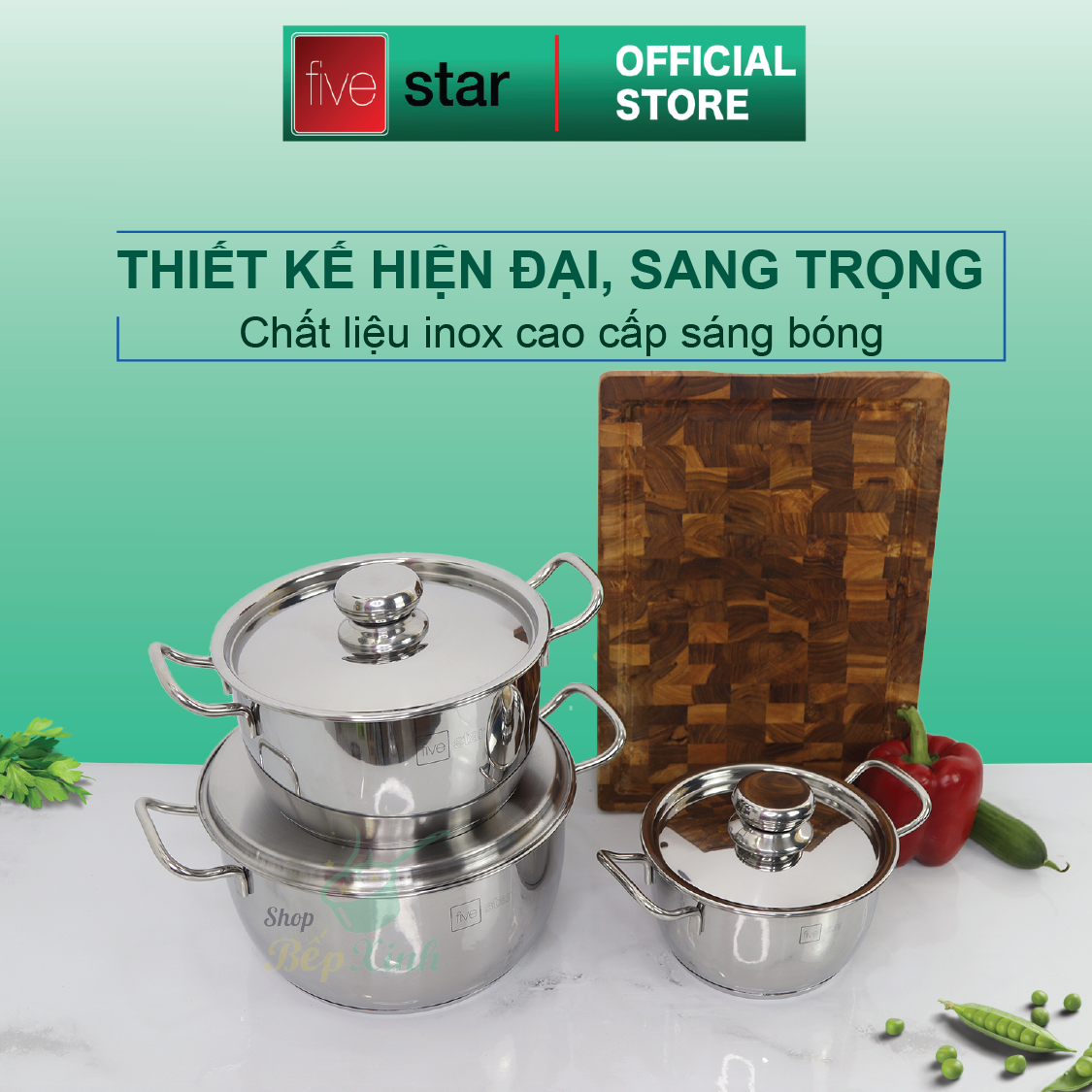 Bộ nồi inox 430 Fivestar Standard nắp inox FS-B3010 , tặng 1 vá canh