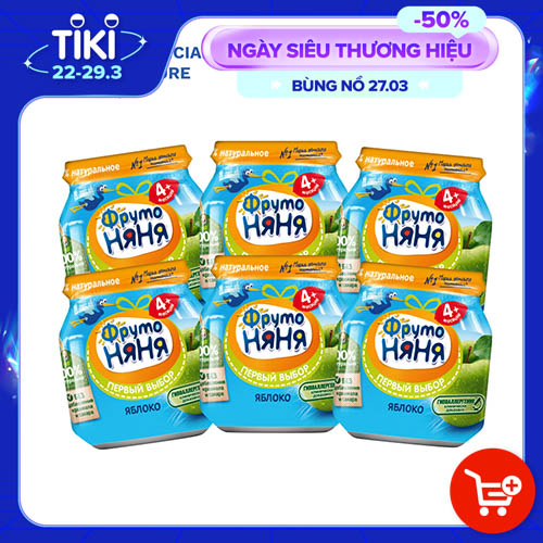 Combo 6 lọ Trái cây nghiền vị táo FrutoNyanya 100g/lọ