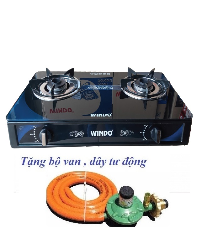 Bếp Gas Đôi Mặt Kính Sen Đồng WINDO 719GL-A Cao cấp  Tặng Bộ Van Dây - Hàng Chính Hãng