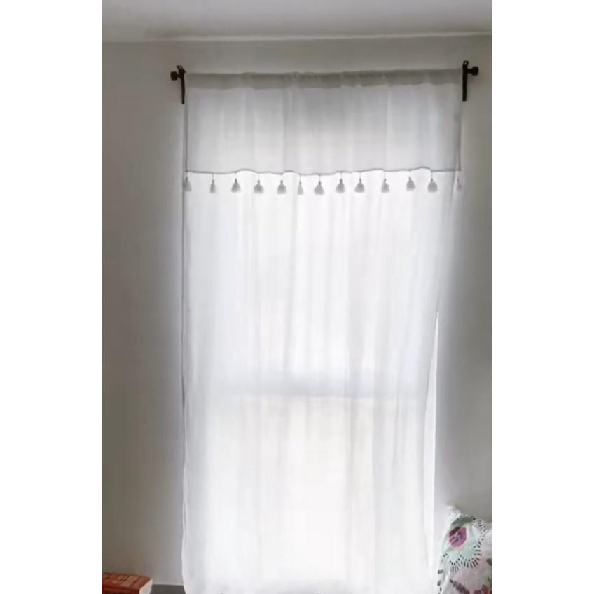 1 rèm vải canvas rèm màn cửa trang trí 2 tầng phối tua rua xinh xinh