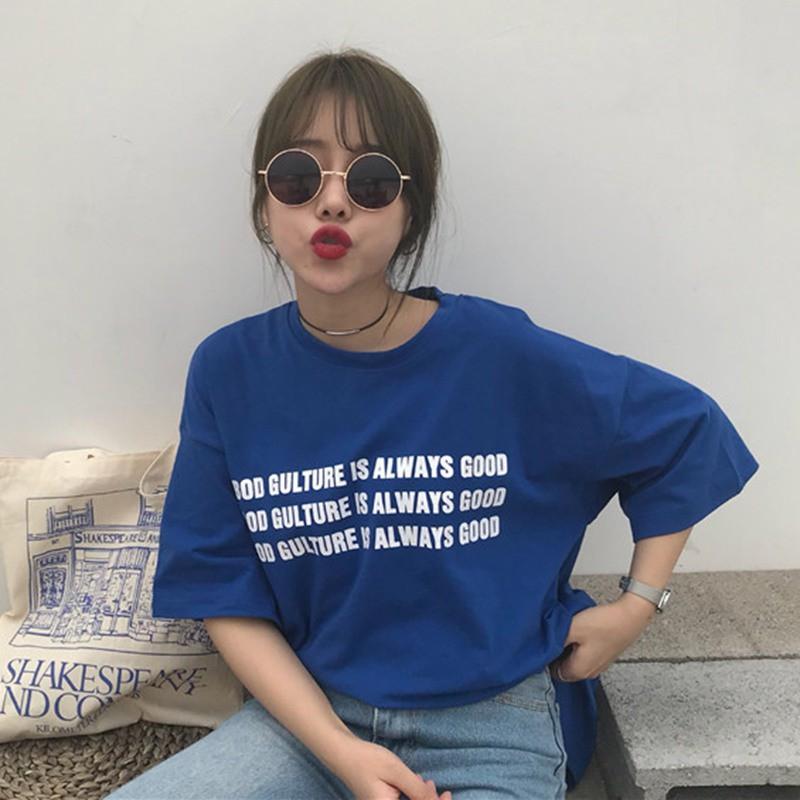 Áo thun nữ cổ tròn ngắn tay in chữ