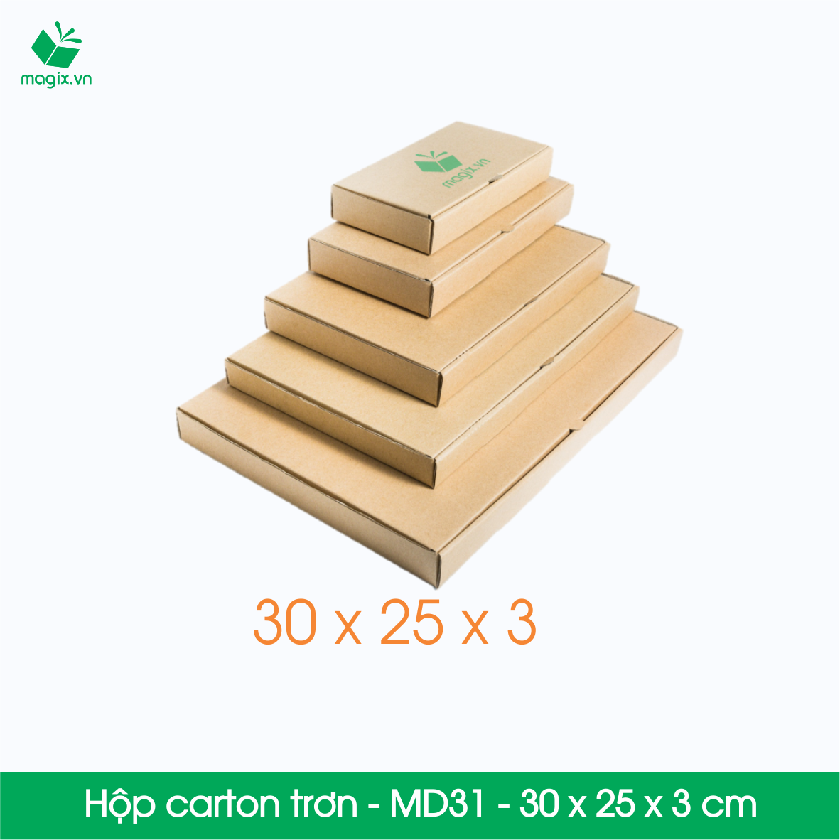 MD31 - 30x25x3 cm - 25 Thùng hộp carton trơn đóng hàng