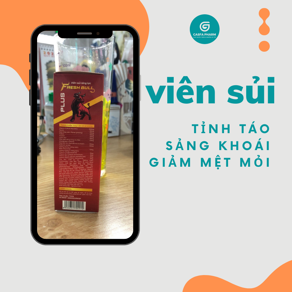 Viên sủi tăng lực FRESH BULL PLUS tăng sinh lực, giảm căng thẳng mệt mỏi, hộp 10 viên