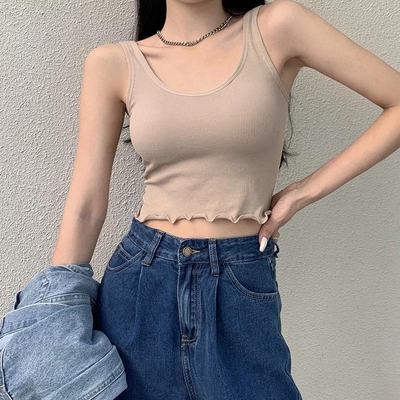 [HÀNG QUẢNG CHÂU] ÁO BA LỖ VIỀN SÓNG GÂN TĂM áo croptop sát nách CÓ ĐỆM NGỰC nhiều màu lựa chọn chất cotton thun cao cấp
