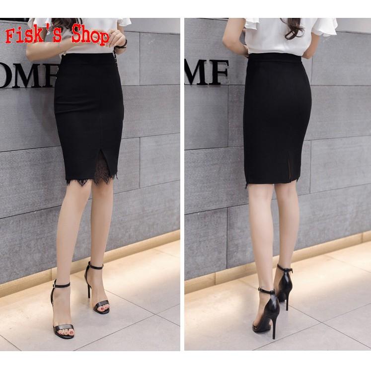 Chân váy ren sẻ vạt trước