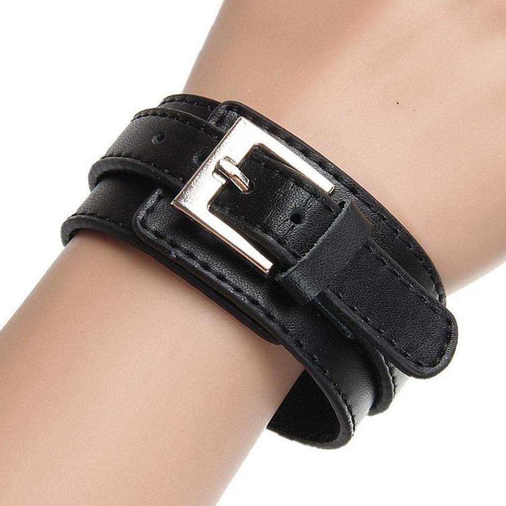 Punk Rock Wide Cow PU Leather Wristband Cuff Bracelet Bangle Buckle Jewelry