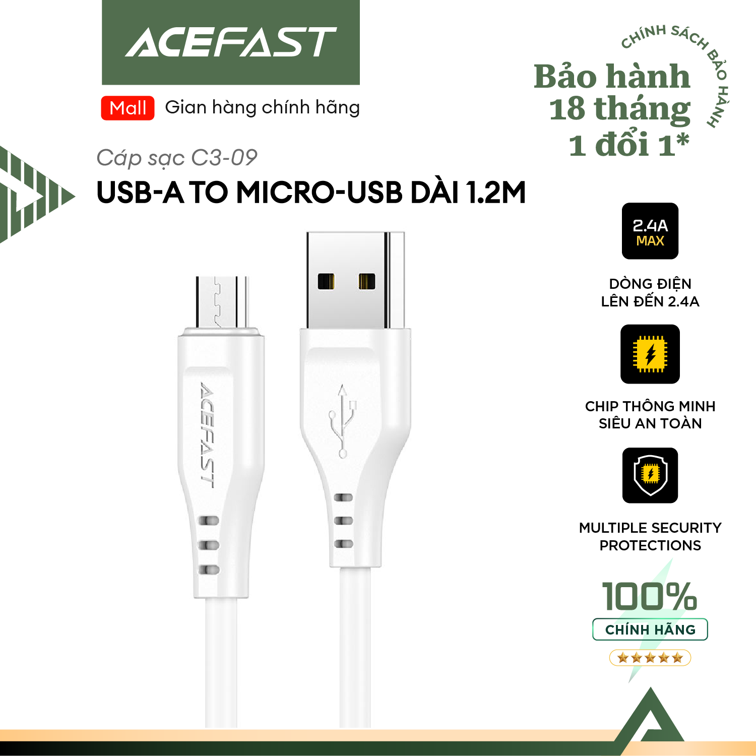 Cáp Acefast Micro (1.2m) - C3-09 Hàng chính hãng Acefast