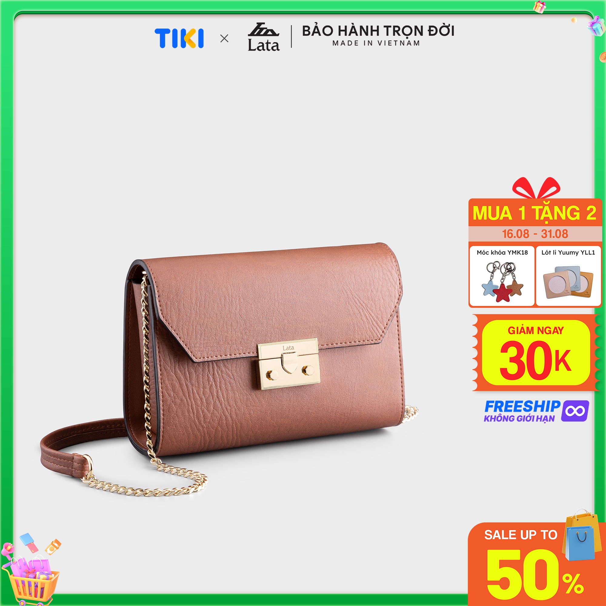 Túi đeo chéo da nữ khóa nhấn Lata HN100