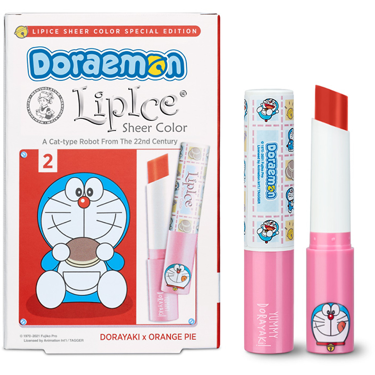 LipIce Son Dưỡng Có Màu Hồng Cam Doraemon  Sheer Color Dorayaki X Orange Pie 2,4g