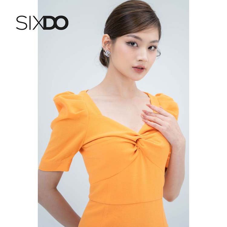 Đầm cổ V nhún ngực tay bồng trẻ trung SIXDO