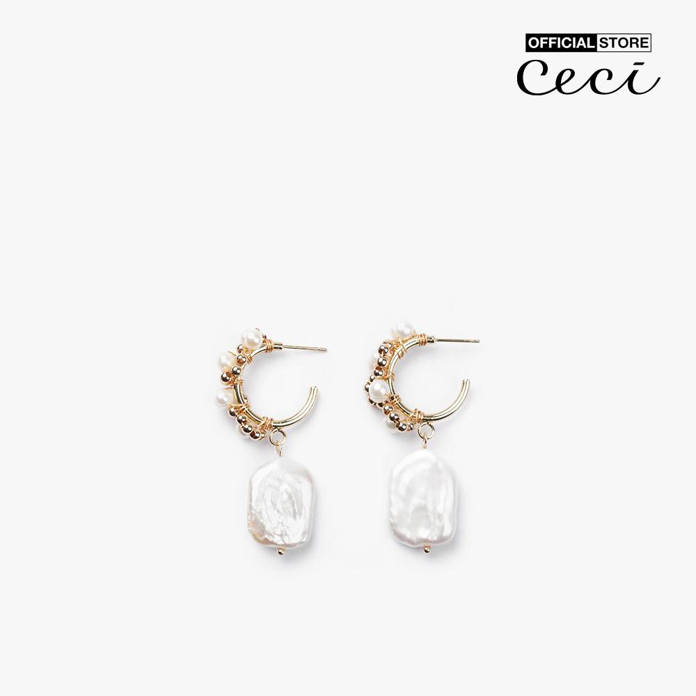 CECI - Khuyên tai nữ khoen tròn phối mặt hạt dẹp cá tính CC1-09000064-27