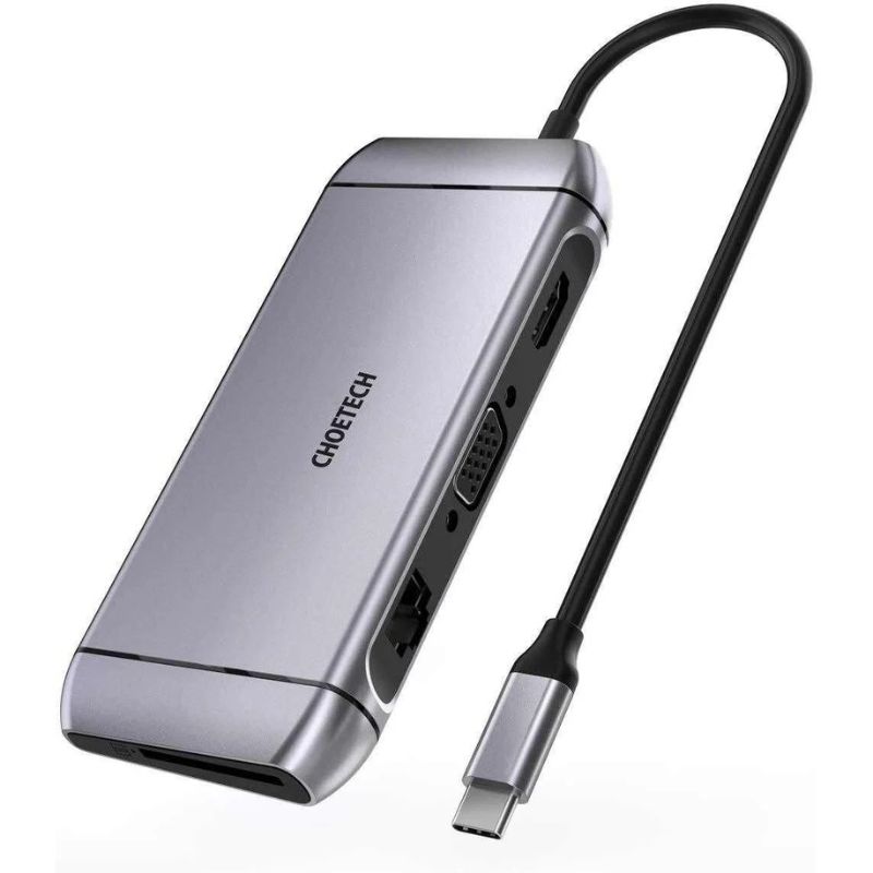 Hub Chuyển Đổi Type C 9 in 1 Type C To HDMI 4K/ PD 100W/ USB 3.0/ Rj45 Ethernet/ VGA/ TF/ SD CHOETECH HUB-M15