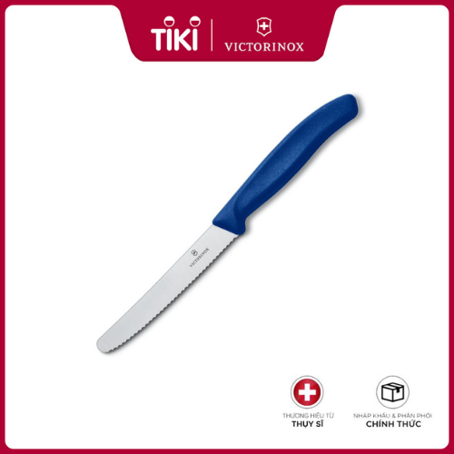 Dao bếp Victorinox Tomato and sausage knives (round tip, wavy edge, 11cm) màu xanh dương