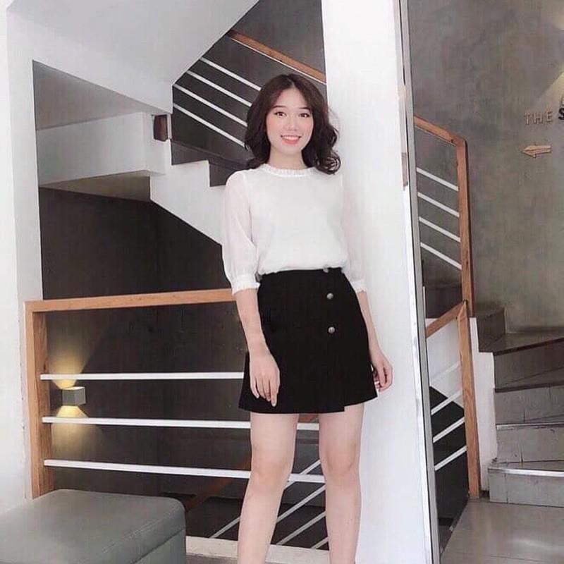 CHÂN VÁY 3 KHUY LỆCH CHẤT ĐẸP