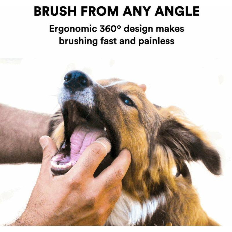 Bàn chải đánh răng chó 360 ° (2) Thiết kế công thái học, lông được bao quanh hoàn toàn để dễ dàng làm sạch răng, chăm sóc răng cho chó con, mèo và vật nuôi nhỏ