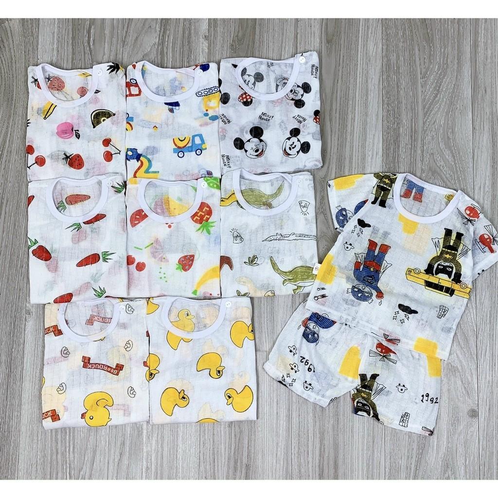 Combo 5 bộ coton giấy cộc cho bé trai bé gái size 4-15kg