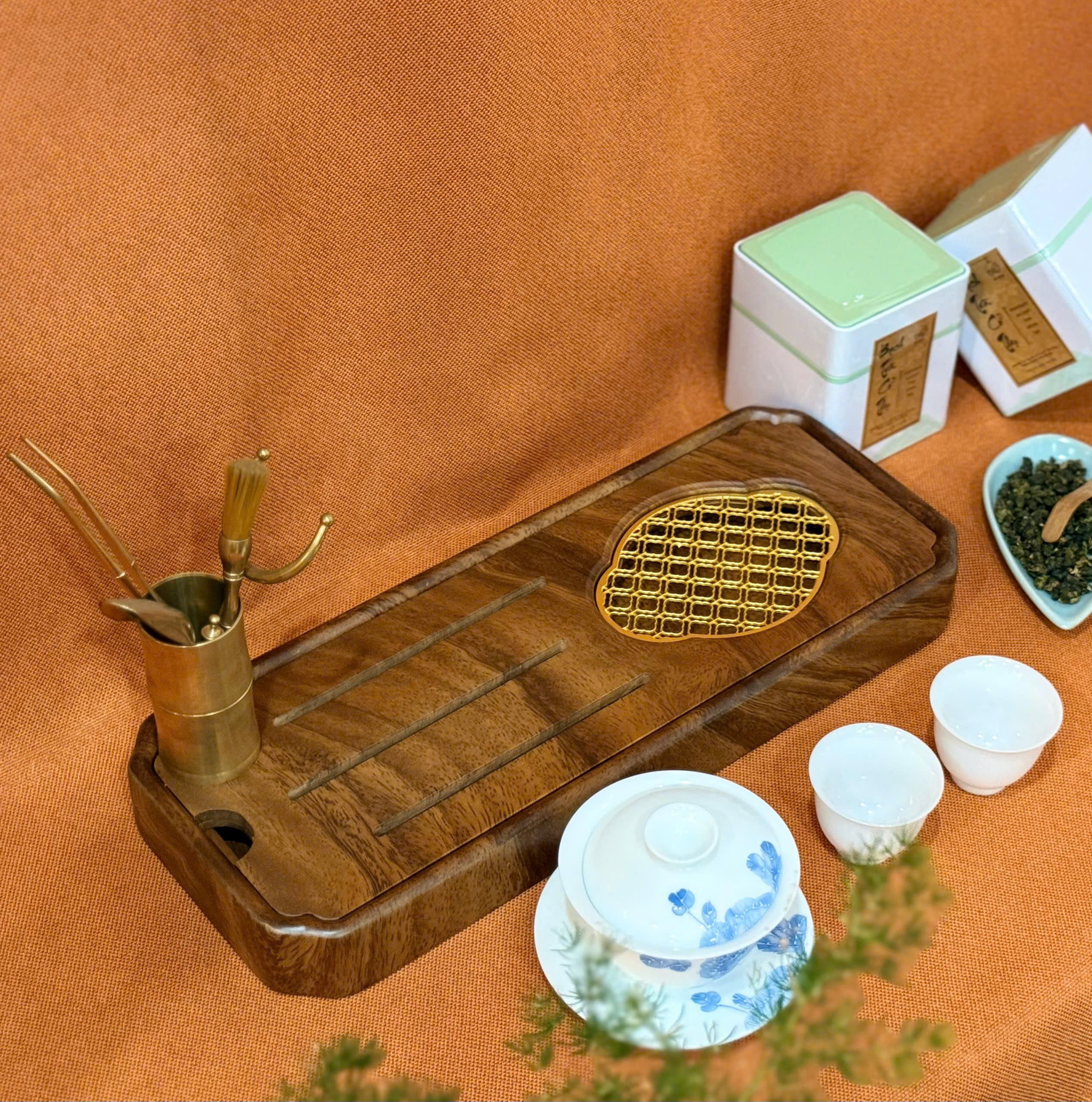 KHAY TRÀ KIM LIÊN CHẤT LIỆU GỖ CẨM LAI - CÓ BỆ THOÁT NƯỚC - ĐỘ BỀN CAO - WOOD TEA TRAY