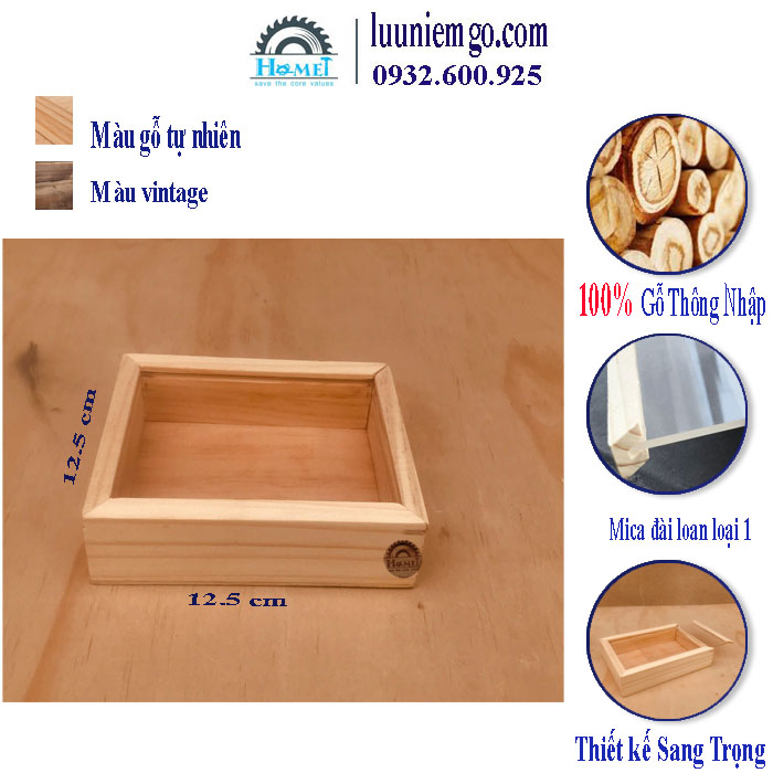 - Hộp gỗ nắp trượt trong suốt, phù hợp làm hộp tranh 3D, hộp trưng bày sản phẩm