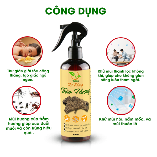 Xịt thơm phòng Trầm Hương chai 300ml, thơm dai, quyến rũ như hương thơm nước hoa.