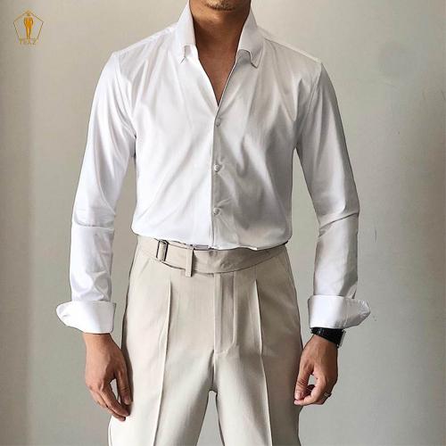 Áo Sơ Mi Nam TRAZ Kiểu Cổ Button Down Mới Hàn Quốc Với Dáng Cổ V Thời Trang Lịch Lãm