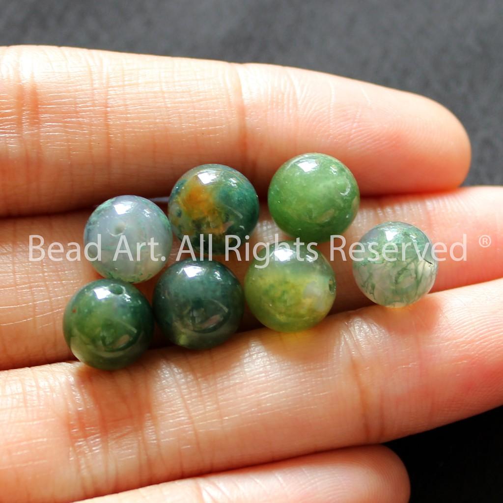 8MM Đá Mã Não Rêu, Moss Agate Xanh Lá Tự Nhiên, Mệnh Hoả, Mộc, Vòng Tay Phong Thuỷ, Chuỗi Hạt - Bead Art