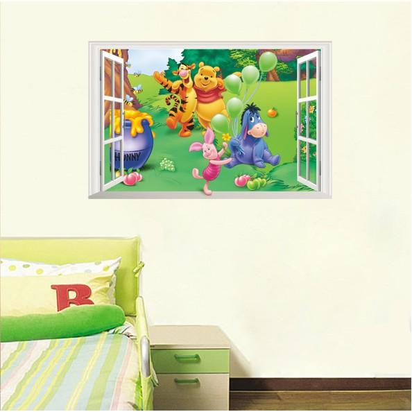 Decal trang trí khung cửa sổ Gấu Pooh và những người bạn