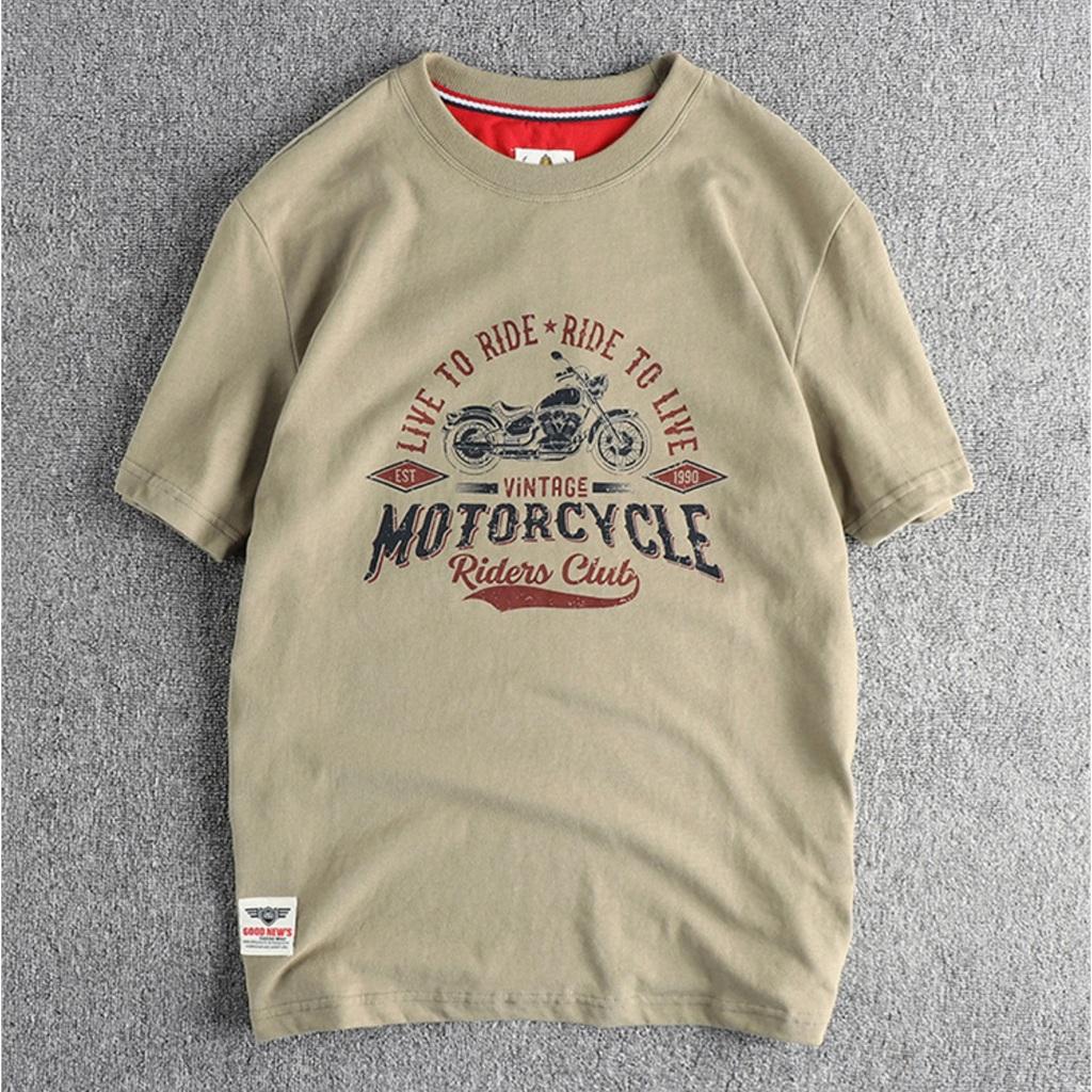 Áo thun phong cách Retro_Biker_dã ngoại - Màu kaki