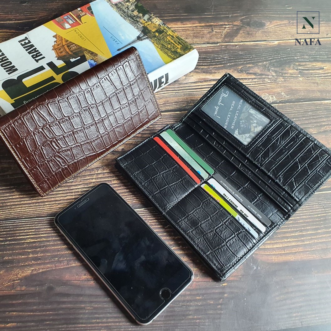 Ví dài cầm tay nam nữ da bò thật vân cá sấu cao cấp NAFA WL123 thời trang sang trọng - BH 3 năm