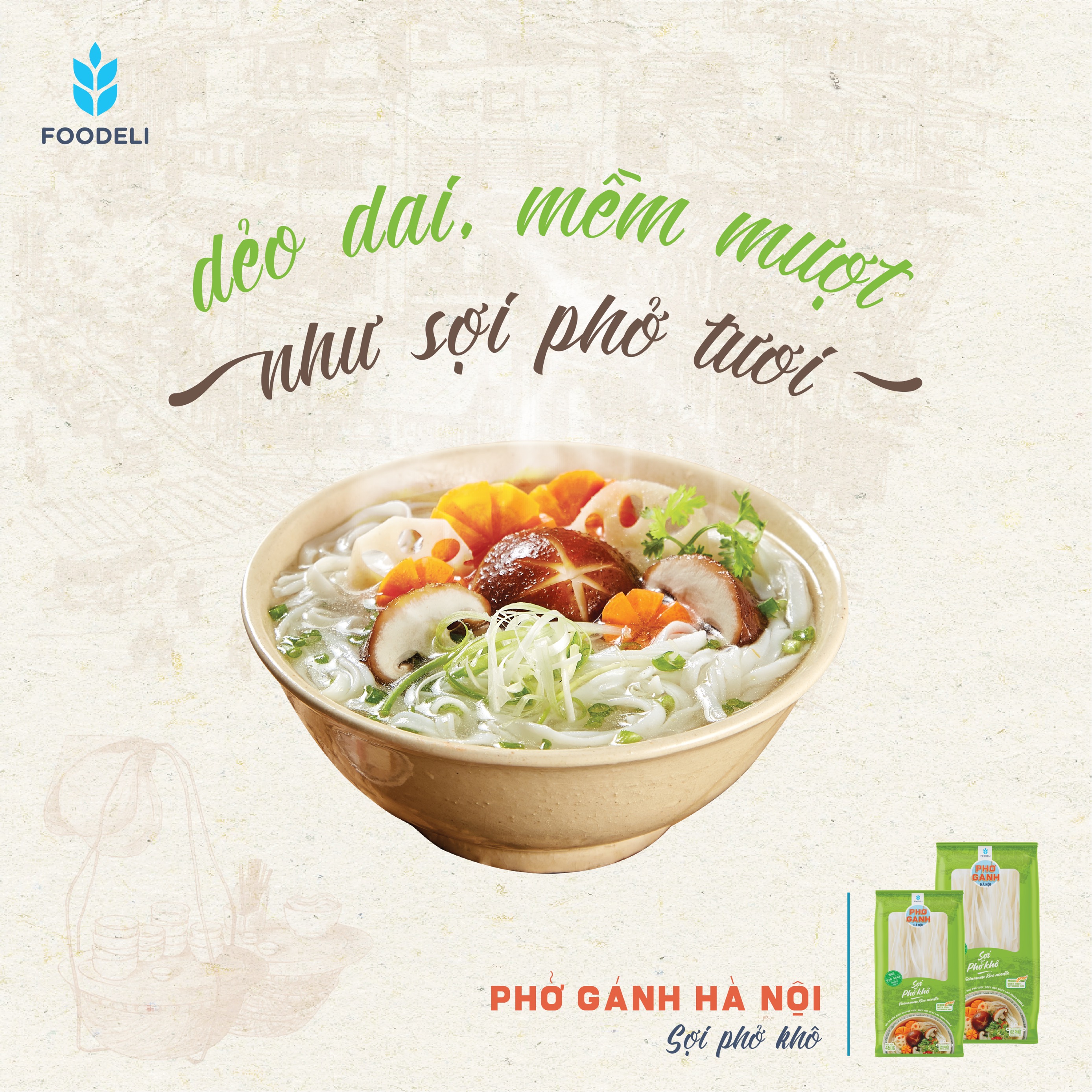 Phở Gánh Hà Nội Sợi Phở Phở Khô 100% từ gạo nguyên chất (Gói 200gr)