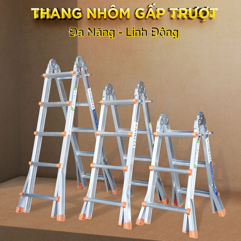 Thang nhôm trượt đa năng, khóa tự động, nhiều tư thế sử dụng, Hàng chính hãng NIKITA AM03