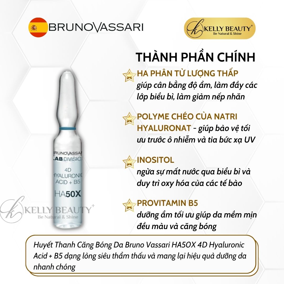 Huyết Thanh Cấp Ẩm, Phục Hồi Da Bruno Vassari HA50X 4D Hyaluronic Acid + B5 | Kelly Beauty