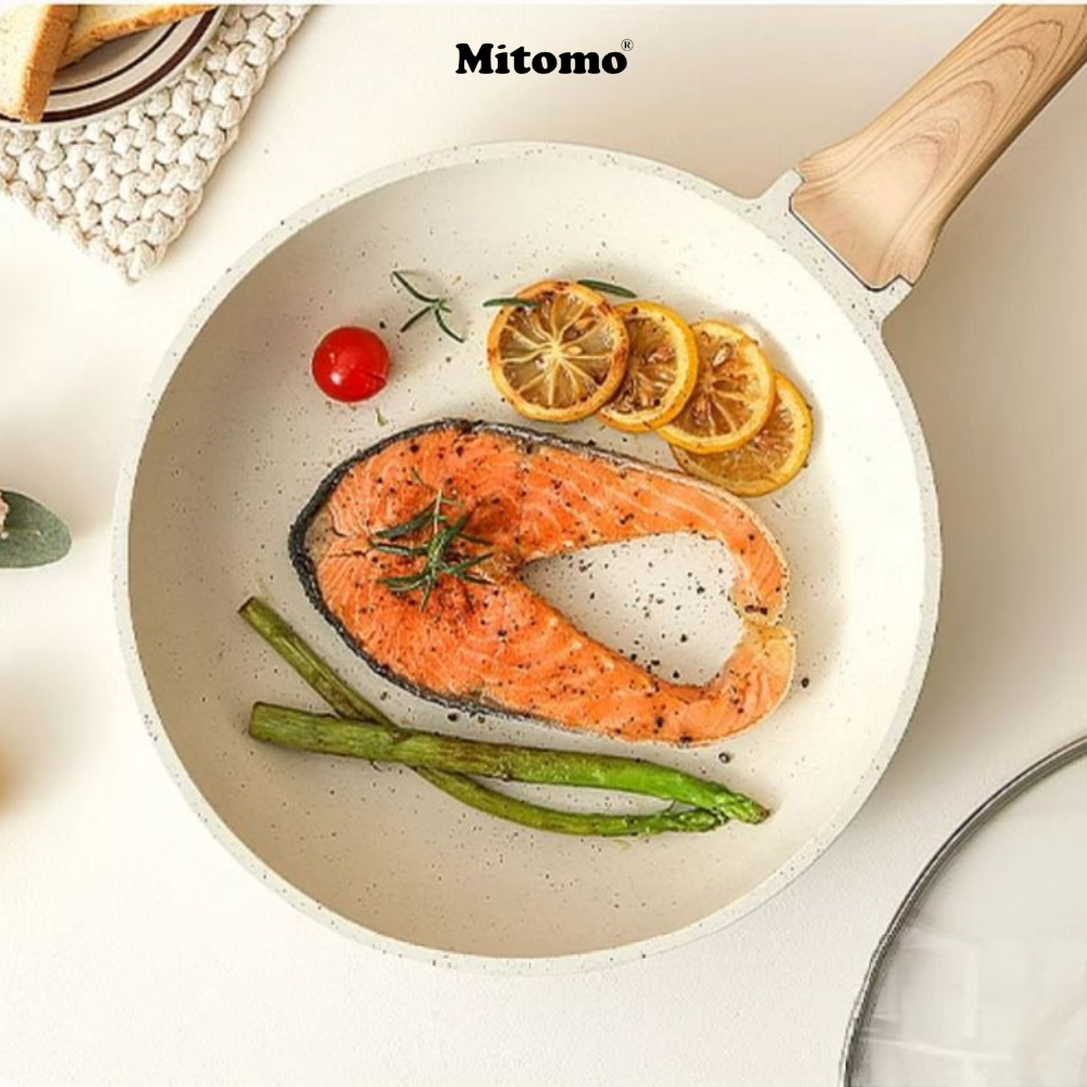 Bộ nồi vân đá chóng dính cao cấp 4 món Mitomo, đúc nguyên khối, nấu trên mọi loại bếp - Hàng chính hãng