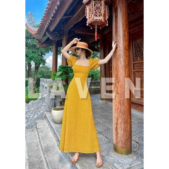 ĐẦM MAXI HỞ LƯNG CỔ CHỮ U ĐI BIỂN