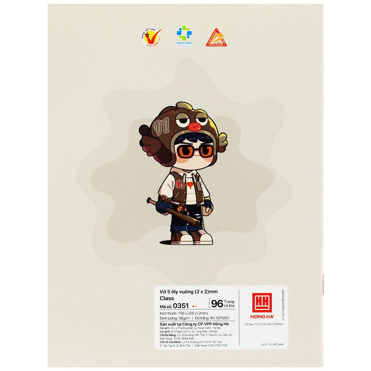 Tập Class Happy Day - 5 Ô Ly Vuông - 96 Trang 58gsm - Hồng Hà 0351 (Mẫu Bìa Giao Ngẫu Nhiên)