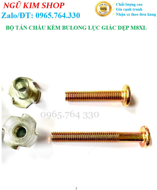 TÁN CHẤU KÈM BULONG LỤC GIÁC DẸP M8 x L THEO BỘ