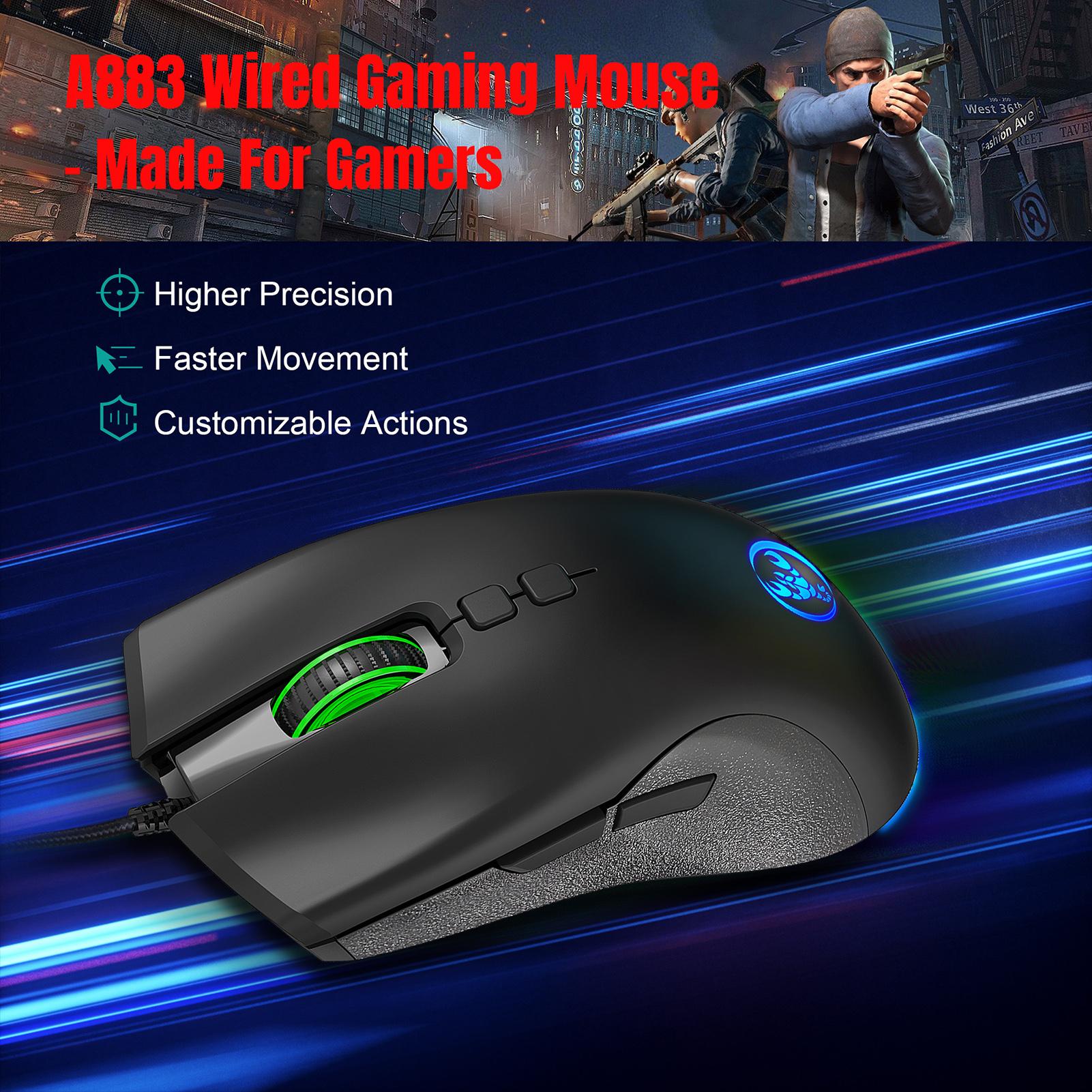 HXSJ A883 Wired Gaming Mouse 7 Buttons Gaming Mouse with Four-level Adjustable DPI Erogonomcic Design for Dsektop