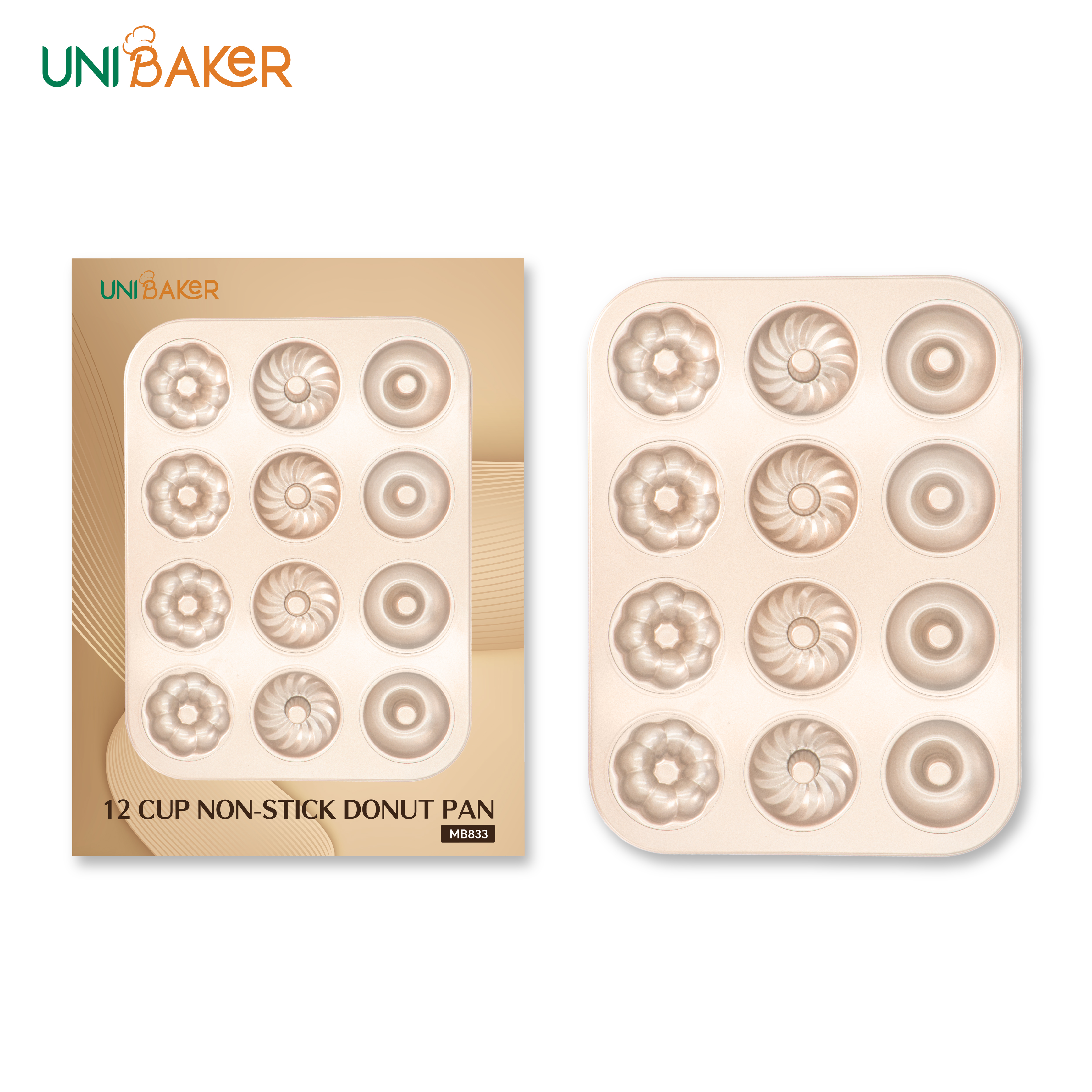 KHUÔN NƯỚNG 12 BÁNH DONUT HOA VĂN UNIBAKER MB833