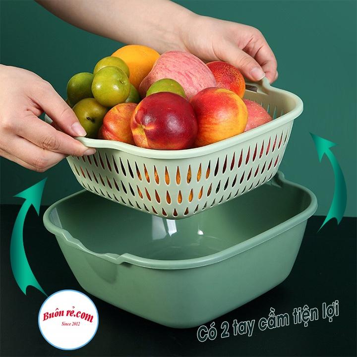 Bộ rổ vuông 2 lớp Việt Nhật - Bộ rổ vuông rửa rau củ, đựng hoa quả trái cây đa năng Br01542