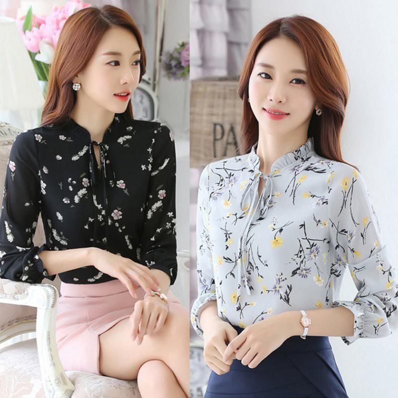 Áo Sơ Mi Chiffon Dài Tay Họa Tiết Hoa Cho Nữ